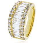 Three Row Round & Baguette Parallel Dress Ring 2.45ct