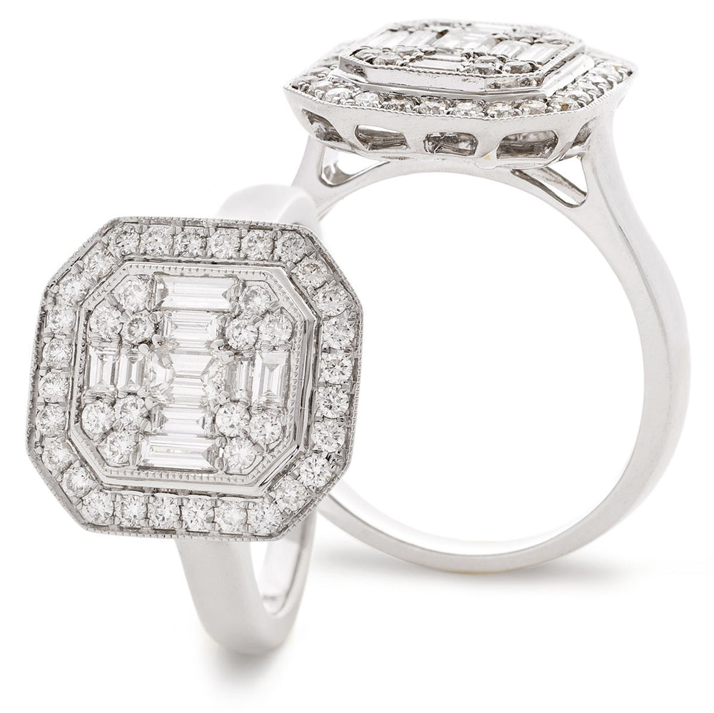 Ascher Shape Halo Cluster Ring 0.90ct