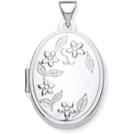 Silver Engraved Flower Oval Locket