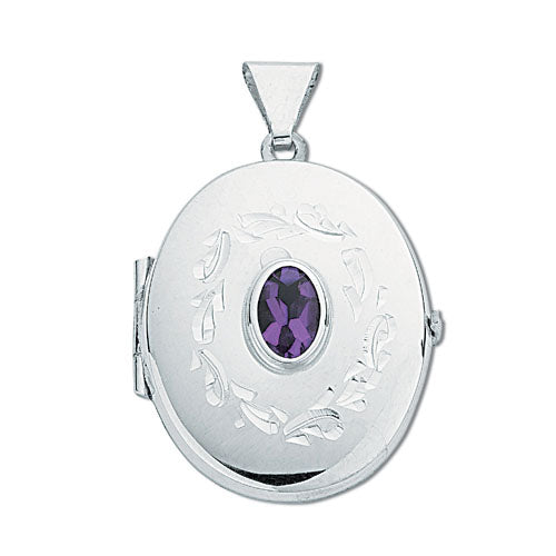 Silver Oval Shaped Amethyst Set Locket