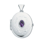 Silver Oval Shaped Amethyst Set Locket