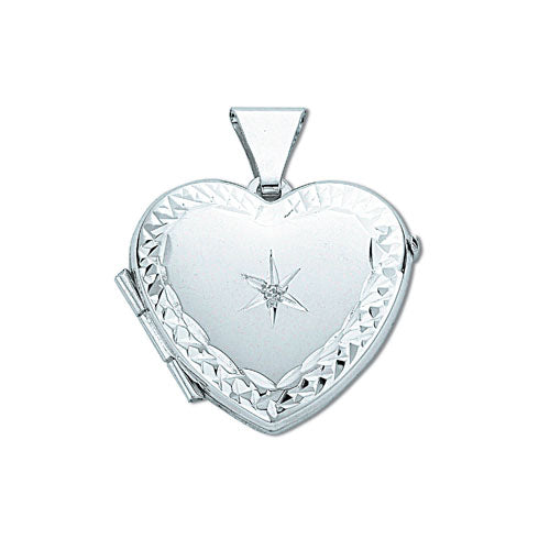 Silver Heart Shaped Diamond Set Locket