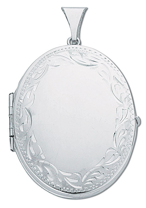 Silver Large Engraved Oval Shaped Family Locket