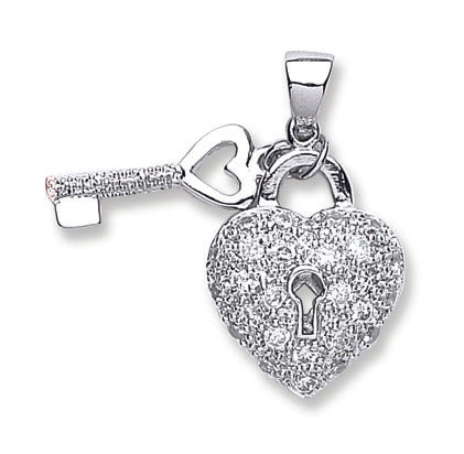 Silver Heart & Key Drop Pendant