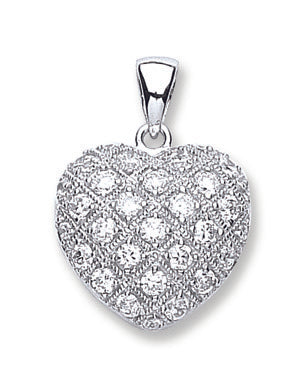 Silver Fancy Cubic Zirconia Heart Pendant