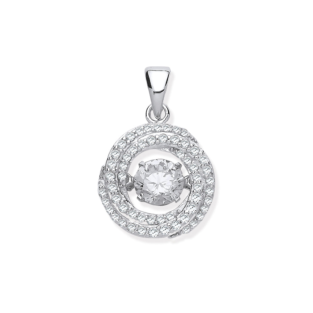 Silver Cubic Zirconia Swirl Pendant with Hanging Shimering Cubic Zirconia