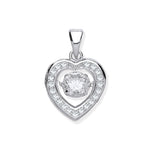 Silver Cubic Zirconia Heart Pendant with Hanging Shimering Cubic Zirconia