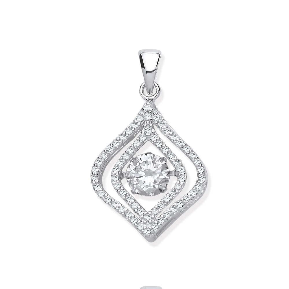 Silver Cubic Zirconia Pendant with Hanging Shimering Clear Cubic Zirconia