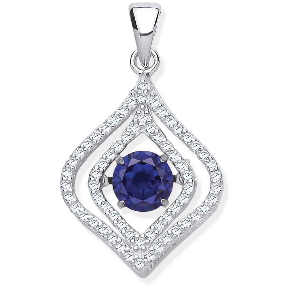Silver Cubic Zirconia Pendant with Hanging Shimmering Blue Cubic Zirconia