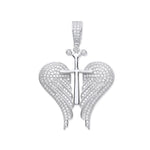 Silver Cubic Zirconia Open Angel Wings with Royal Cross Pendant