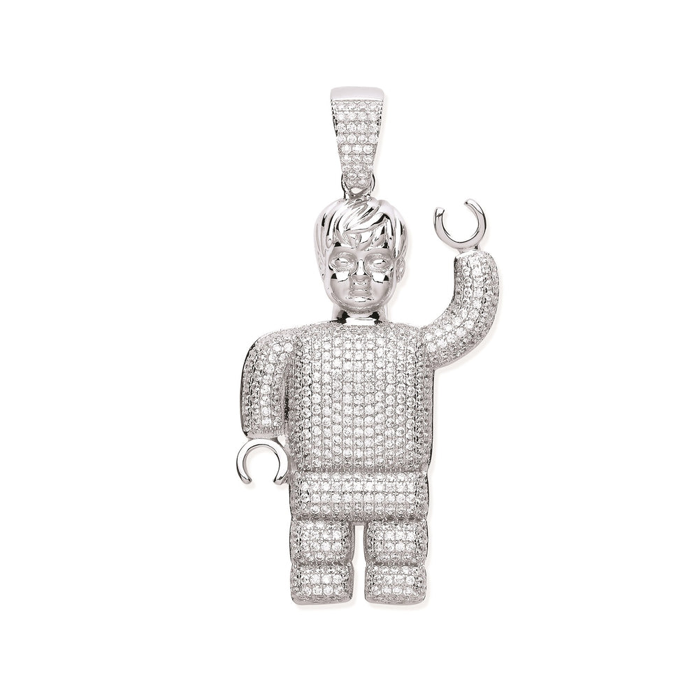 Silver Cubic Zirconia Lego Man Pendant