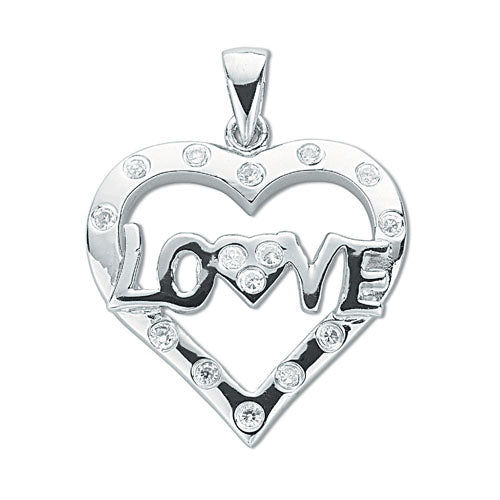 Silver Cubic Zirconia Heart Love Pendant