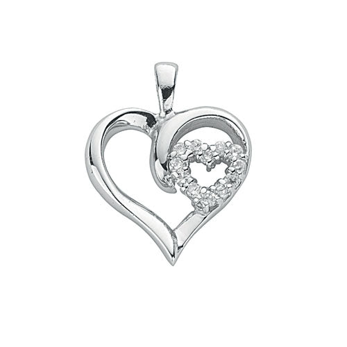 Silver Double Cubic Zirconia Heart Pendant