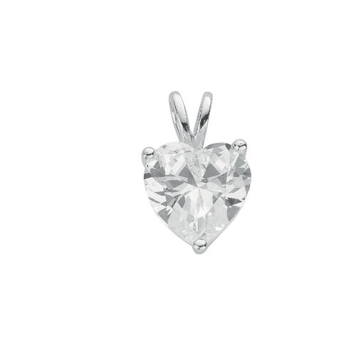 Silver Heart Cut Cubic Zirconia Single Stone Pendant