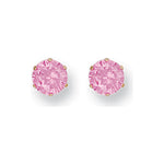 9ct Yellow Gold 6mm Claw Set Pink Cubic Zirconia Studs