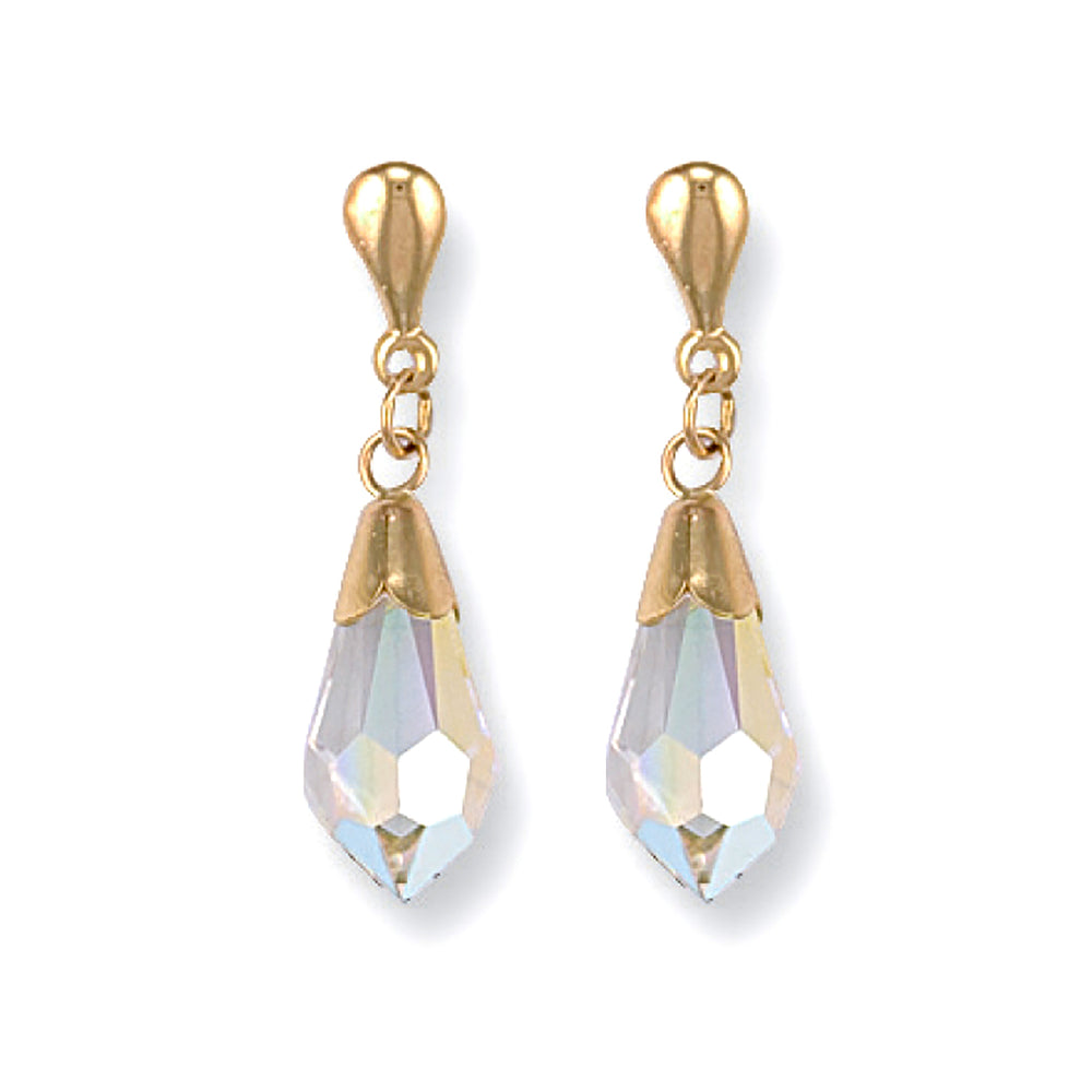 9ct Yellow Gold White Austrian Crystal Drop Studs