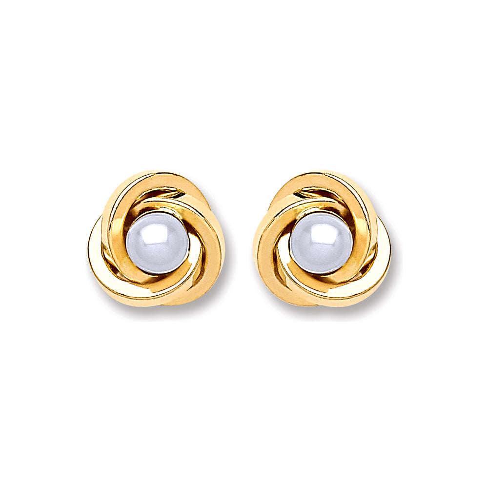 9ct Gold Simulated Pearl Knot Stud