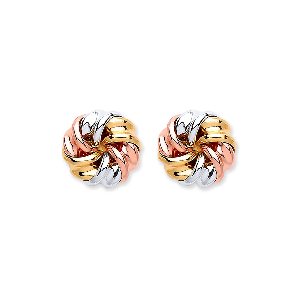 9ct Yellow, White & Rose Gold Tight Knot Stud
