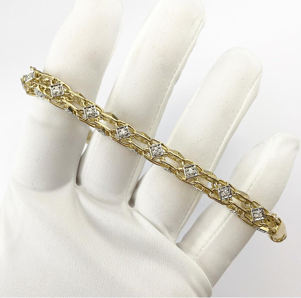 9ct Yellow Gold Fancy Cage Diamond Bracelet (Gauge 1)