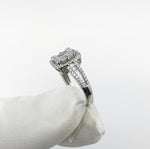 18ct White Gold Illusion Emerald Cut Halo Diamond Engagement Ring