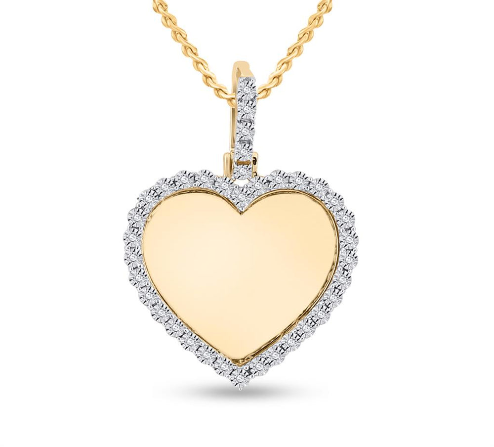10k Yellow Gold Round Diamond Picture Memorial Heart Charm Pendant 0.10ct(Picture / Photo Pendants)