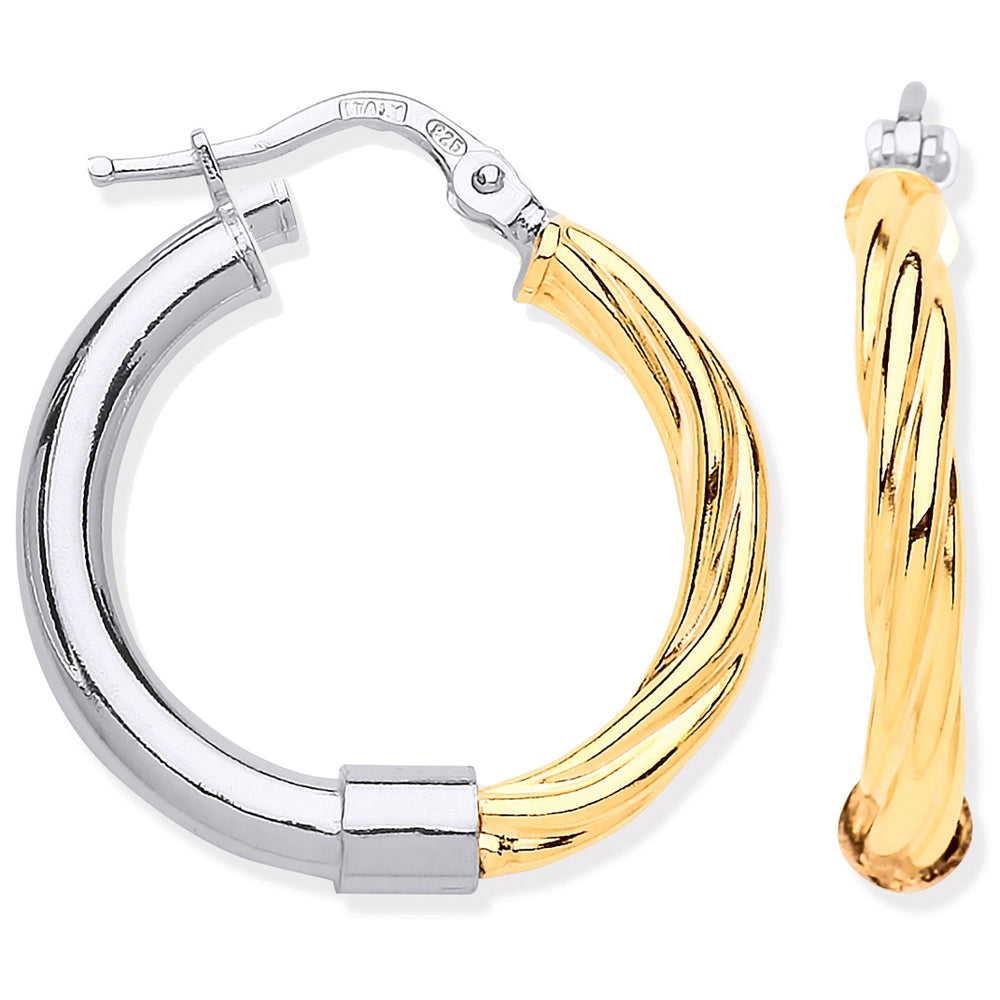 Silver Tube & YG Plated Twist Hoop Earrings