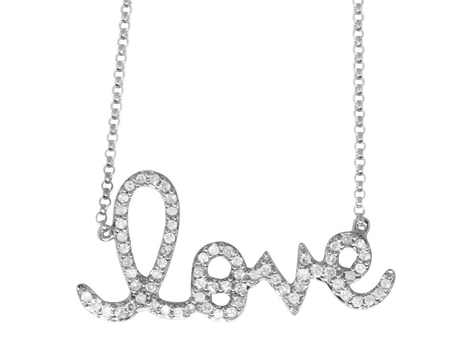 14K White Gold Ladies Love Charm Necklace .45 ct